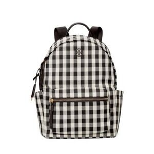 Tory Burch Piper Backpack Black White Gingham Print Nylon Travel School Book Bag